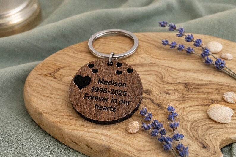 Personalized Wooden Memorial Keychain, Remembrance Keepsake, Funeral ...