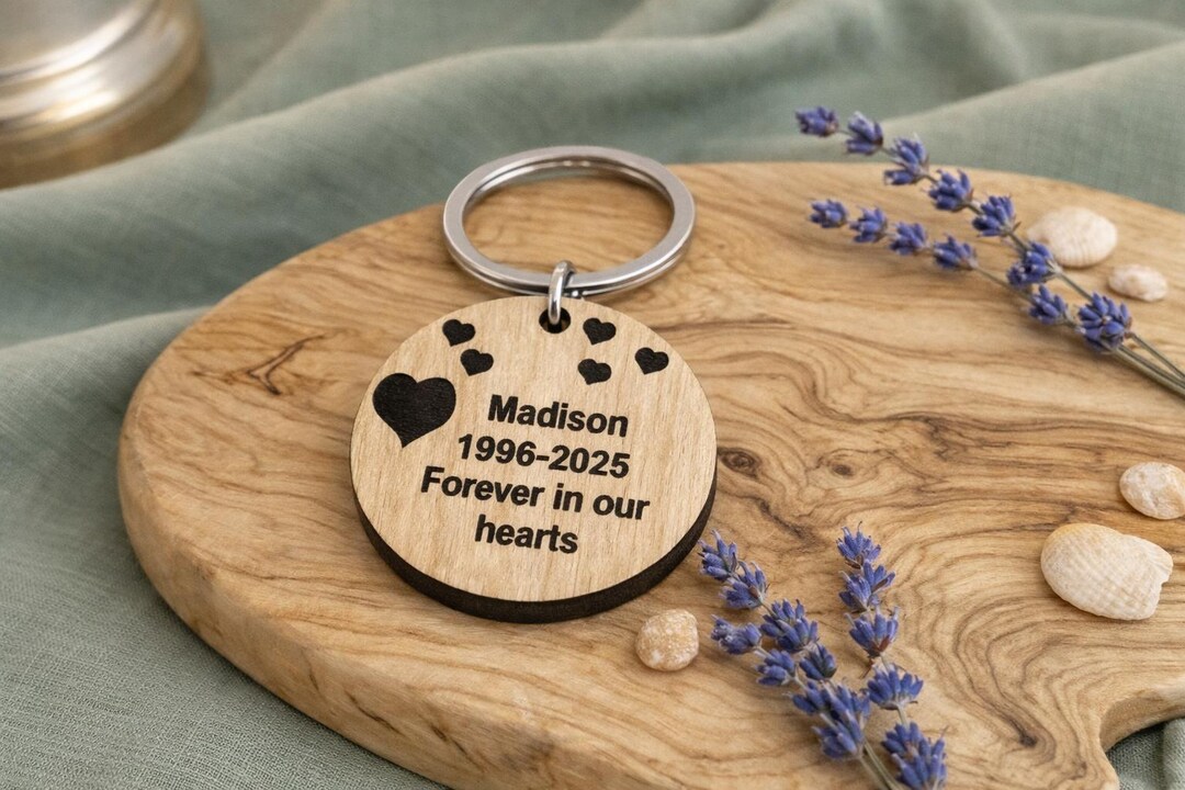 Personalized Wooden Memorial Keychain, Remembrance Keepsake, Funeral ...