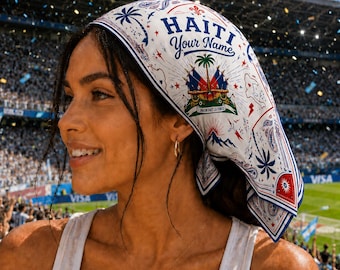 Personalized Haiti  Scarf, Personalization Haiti Bandana, Beautiful Soft Haitian Flag Pattern Scarf, Perfect for Headwear, Soccer Vacation