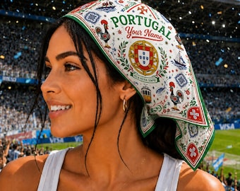 Personalized Portugal Scarf, Personalization Haiti Bandana, Beautiful Soft Haitian Flag Pattern Scarf, Perfect for Headwear,Soccer Vacation