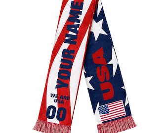 Personalized USA Soccer Fan Scarf, Personalized American Flag Supporter Sash, Patriotic Game Day Stole, Soccer Fan Gift For Men Women