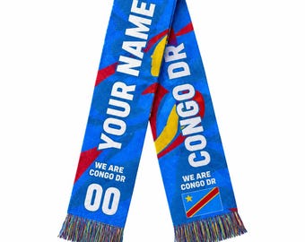 Personalized Congo DR Soccer Fan Scarf, Personalized American Flag Supporter Sash, Patriotic Game Day Stole, Soccer Fan Gift For Men Women