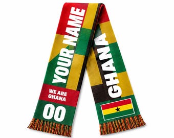 Personalized Ghana Soccer Fan Scarf, Personalized American Flag Supporter Sash, Patriotic Game Day Stole, Soccer Fan Gift For Men Women