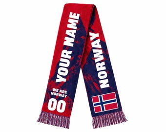 Personalized Norway Soccer Fan Scarf, Personalized American Flag Supporter Sash, Patriotic Game Day Stole, Soccer Fan Gift For Men Women