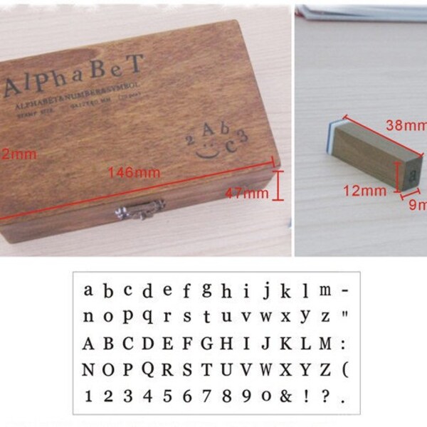 Crazy Sale: Set of 70 PCS Antique Alphabet Rubber Stamps Set with wooden box