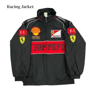 vintage Ferrari Racing Jacket noir Motorsport Streetwear Unisexe Cadeau