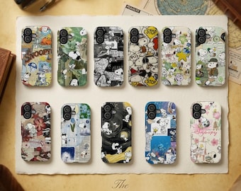 Vintage Snoopy Woodstock Phone Case, Minimal Cartoon Cover For iPhone Samsung Galaxy