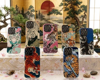Vintage Japanese Tiger Tough Phone Case for iPhone Samsung, Ukiyo-e Animal Art Protective Cover