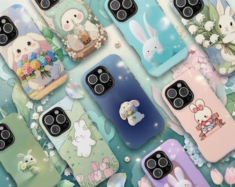 Funda para teléfono con diseño de conejito adorable, funda floral Kawaii con forma de conejo compatible con iPhone 17 16 15 14 13 Pro Max, Samsung S25 S24 S23 Ultra