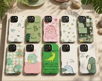 Cute Dinosaur Couple Tough Phone Case, Personalized Cartoon Cover For iPhone Samsung Galaxy