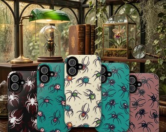 Spider Pattern Tough Phone Case, Gothic Halloween Cover For iPhone Samsung Galaxy