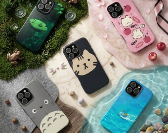Cute Cartoon Animal Phone Case, Kawaii Cat Totoro Ocean Cover Compatible with MagSafe for iPhone 17 16 15 14 13 Samsung Galaxy