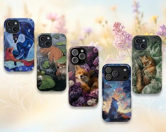 Funda protectora resistente con diseño de zorro adorable para iPhone y Samsung, funda protectora con diseño de bosque y estilo campestre.