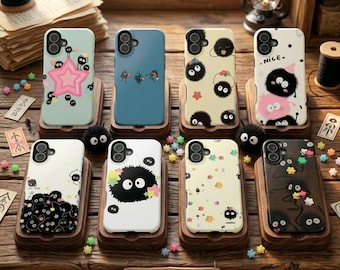 Funda para teléfono con diseño de duende de hollín adorable, funda con estampado de espíritu de polvo kawaii para iPhone 17 16 15 14 13 Pro Max, Samsung S25 S24 S23 Ultra, regalo inspirador
