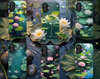 Lotus Pond Tough Phone Case for iPhone Samsung, Water Lily Nature Aesthetic Protective Cover