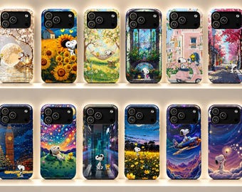 Funda para teléfono con diseño de Snoopy y Woodstock, funda minimalista para iPhone y Samsung.