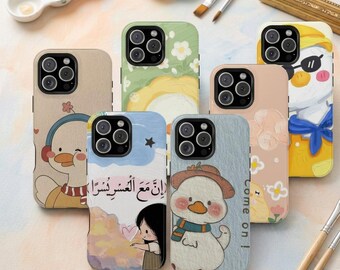 Cute White Duck Tough Phone Case, Kawaii Cartoon Animal Cover For iPhone Samsung Galaxy
