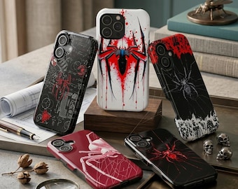 Funda resistente personalizada con diseño de telaraña, funda gótica con nombre personalizado para iPhone y Samsung Galaxy.