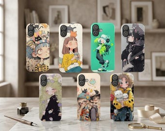 Cute Anime Girl Phone Case, Kawaii Manga Phone Case for iPhone 17 16 15 14 13 Samsung Galaxy, Japanese Cartoon Aesthetic Cover