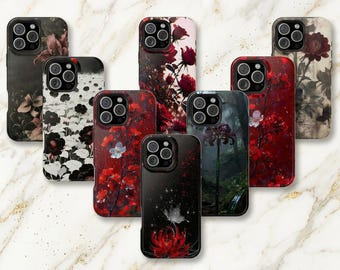 Funda para teléfono con estampado floral oscuro, funda gótica roja con lirio araña compatible con iPhone 17 16 15 14 13 Pro Max, Samsung S25 S24 S23 Ultra