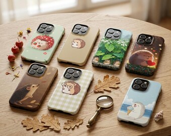 Funda para teléfono con diseño de erizo adorable, funda con animales del bosque estilo kawaii compatible con iPhone 17 16 15 14 13 Pro Max, Samsung S25 S24 S23 Ultra