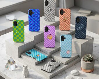 Colorful Checkered Tough Phone Case, Retro Y2K Checkerboard Cover Compatible for iPhone 17 16 15 14 13 Samsung Galaxy