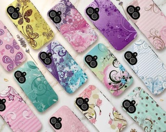 Butterfly Floral Tough Phone Case for iPhone Samsung, Coquette Pastel Aesthetic Protective Cover