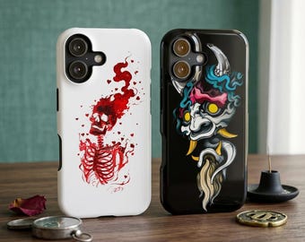 Funda para teléfono con máscara Oni japonesa, cubierta con arte de demonio oscuro compatible con iPhone 17 16 15 14 13 Pro Max, Samsung S25 S24 S23 Ultra
