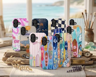 Surfboard Tough Phone Case for iPhone Samsung, Coastal Beach Protective Cover
