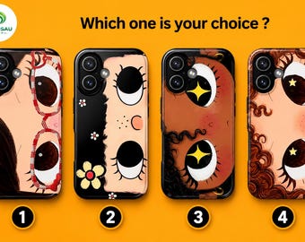 Funda resistente para teléfono con diseño de chica de ojos grandes, funda con arte de dibujos animados retro kawaii para iPhone y Samsung