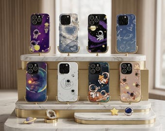 Cute Astronaut Phone Case, Kawaii Space Phone Case for iPhone 17 16 15 14 13 Samsung Galaxy, Galaxy Planet Cartoon Cover, Cosmic Gift
