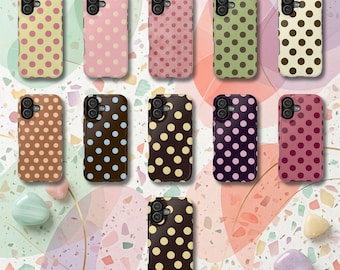 Funda resistente para teléfono con estampado de lunares, bonita funda estética suave estilo Y2K para iPhone y Samsung Galaxy.