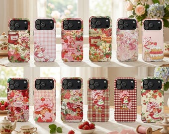Funda para teléfono con collage de Strawberry Shortcake, diseño retro de dibujos animados (iPhone y Samsung)