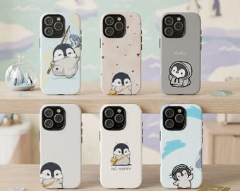 Cute Penguin Phone Case, Kawaii Penguin Cover for iPhone 17 16 15 14 13 Samsung Galaxy, Minimal Cartoon Animal Gift