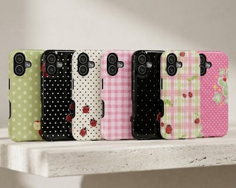 Funda resistente para teléfono con estampado de mariquita y lunares, funda Kawaii para iPhone y Samsung.