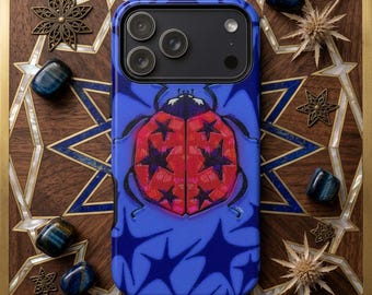 Funda resistente para teléfono con diseño de mariquita estrellada vintage, funda con motivos de naturaleza para iPhone y Samsung Galaxy.