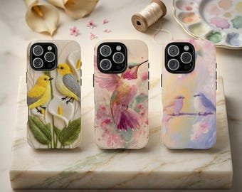Yellow Bird Floral Tough Phone Case, Nature Bird Protective iPhone Samsung Cover