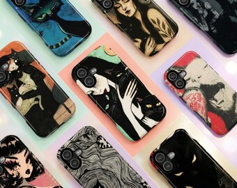 Black Cat Tough Phone Case for iPhone Samsung, Gothic Witchy Protective Cover