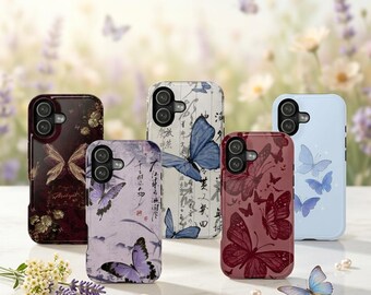 Funda resistente para teléfono con estampado floral de mariposas vintage, funda botánica natural para iPhone y Samsung Galaxy