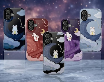 Funda resistente con diseño de conejito adorable, funda estética con estampado de conejo y naturaleza para iPhone y Samsung Galaxy.