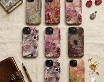 Boho Butterfly Tough Phone Case, Retro Floral Collage Cover For iPhone Samsung Galaxy