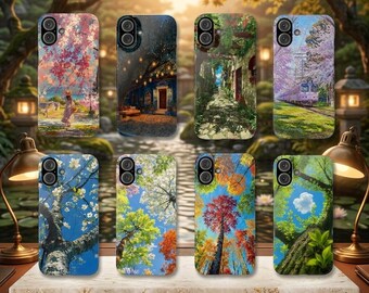 Nature Landscape Phone Case, Scenic Floral Phone Case for iPhone 17 16 15 14 13 Samsung Galaxy, Cherry Blossom Forest Aesthetic Cover