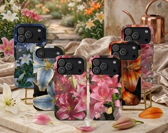 Hand Painted Lily Orchid Tough Phone Case, Floral Y2K Cover For iPhone Samsung Galaxy