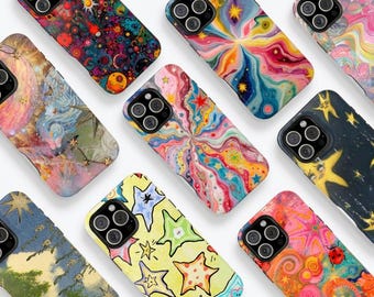 Funda resistente para teléfono con diseño psicodélico de explosión estelar, cubierta estética con remolino cósmico para iPhone y Samsung Galaxy.
