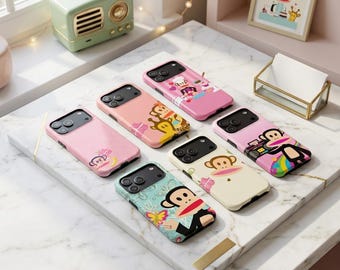 Cute Cartoon Monkey Tough Phone Case, Retro Y2K Graphic Cover For iPhone Samsung Galaxy