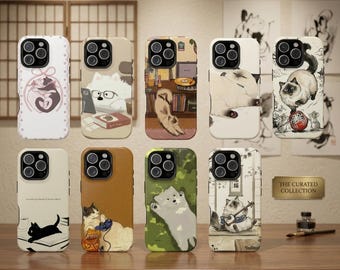 Cute Cat Tough Phone Case for iPhone Samsung, Cozy Kitty Aesthetic Protective Cover