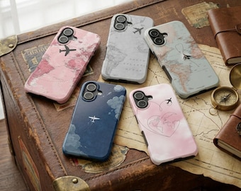 Travel Map Phone Case, Airplane Wanderlust World Map Cover Compatible for iPhone 17 16 15 14 13 Samsung Galaxy