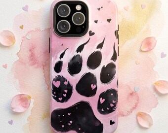 Cat Paw Print Phone Case, Cute Pink Kitty Paw Hearts Cover Compatible with MagSafe for iPhone 17 16 15 14 13 Samsung Galaxy