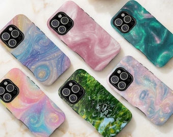 Iridescent Marble Tough Phone Case for iPhone Samsung, Holographic Protective Cover