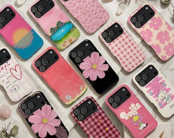 Funda para teléfono con estética rosa adorable, funda con collage floral Coquette compatible con iPhone 17 16 15 14 13 Pro Max, Samsung S25 S24 S23 Ultra